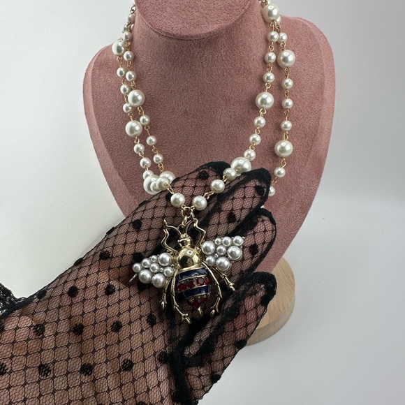 Anthropologie Pearl Bee Elegant Long Gold Necklace - Picture 13 of 17